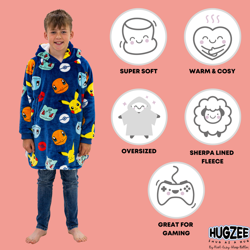 HUGZEE Pokemon Badges Wearable Hooded Fleece