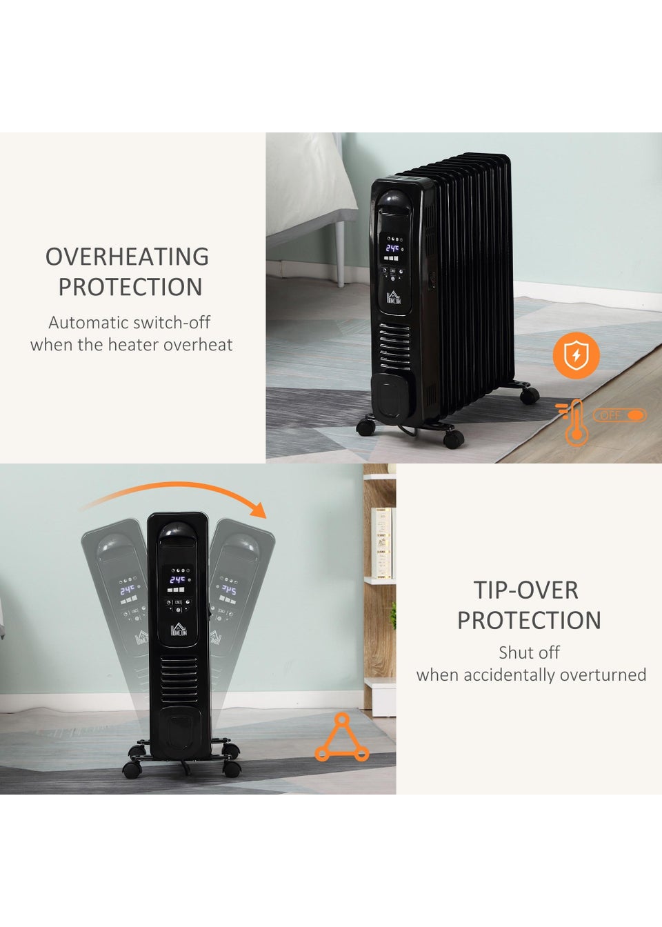 HOMCOM 2500W Oil Filled Portable Radiator Heater (64cm x 53cm x 24cm)