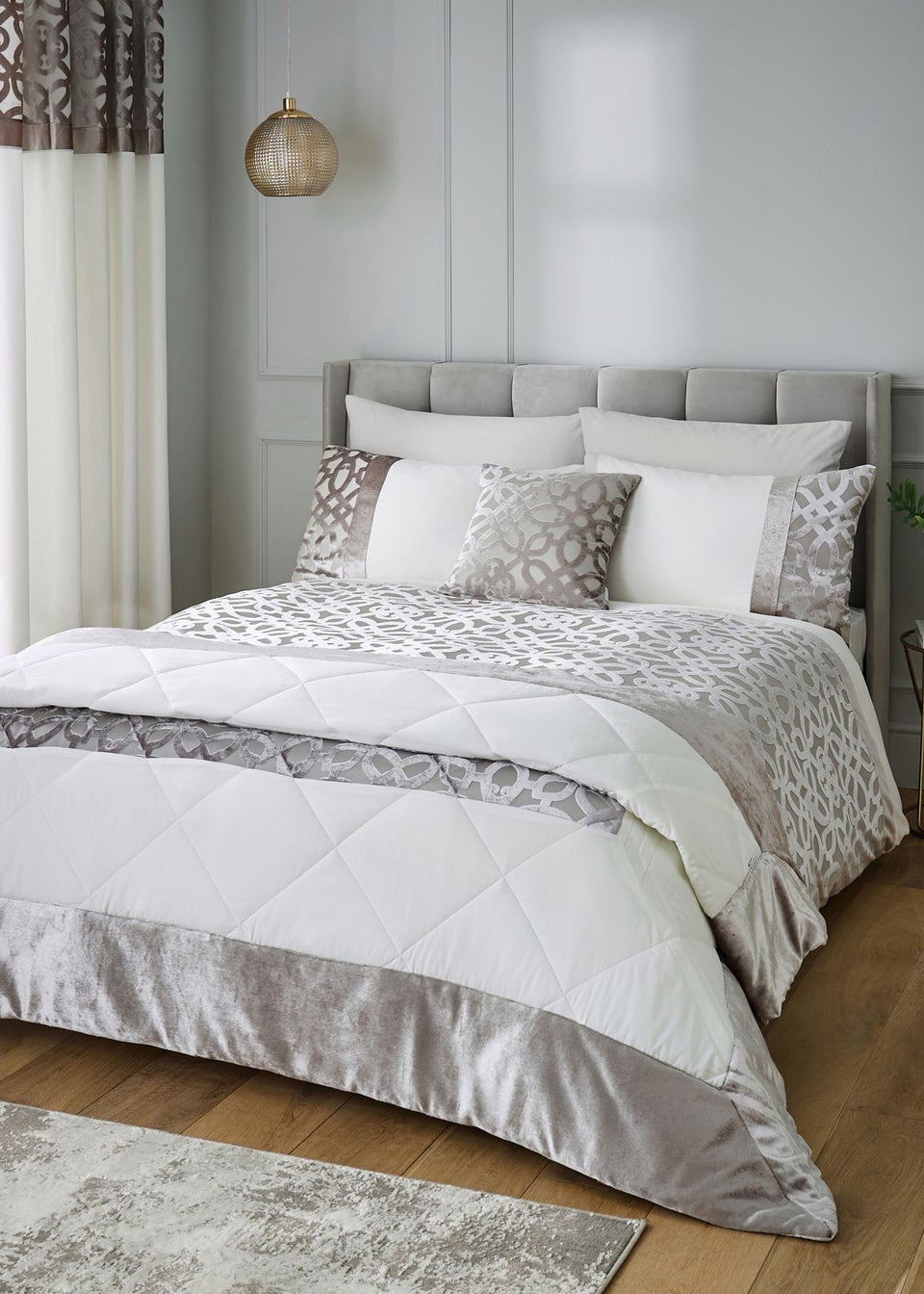 Catherine Lansfield Lattice Cut Velvet Duvet Cover Set