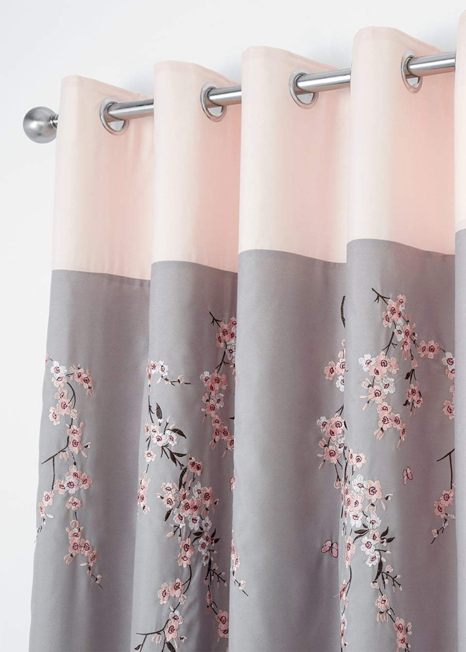 Catherine Lansfield Embroidered Blossom Lined Eyelet Curtains