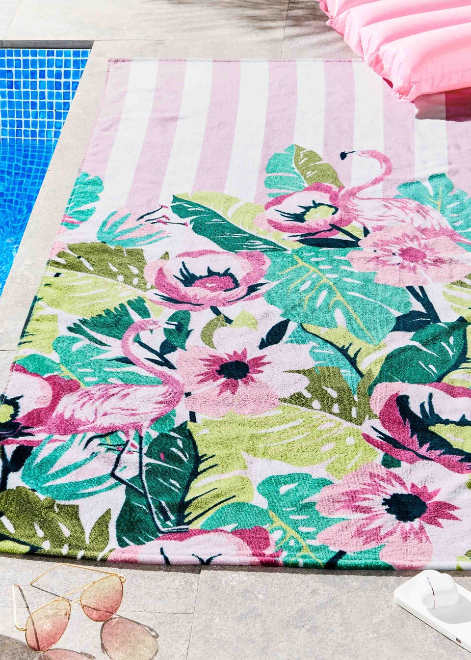 Sassy B Tropical  Flamingo Stripe Cotton Beach Towel