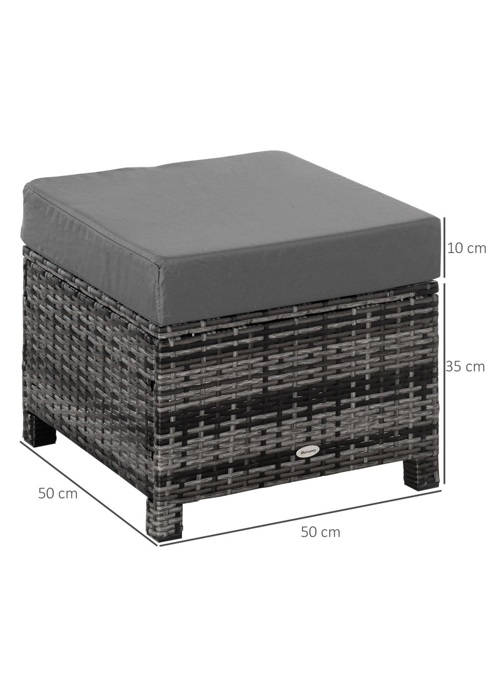 Outsunny Rattan Footstool Wicker Ottoman (50cm x 50cm x 35cm)