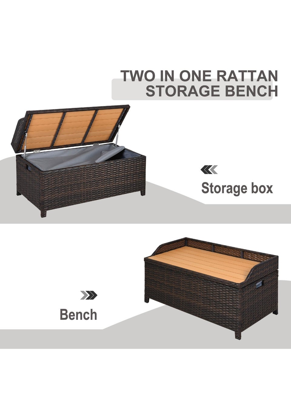 Outsunny Rattan Outdoor Storage Bench with Aluminium Frame