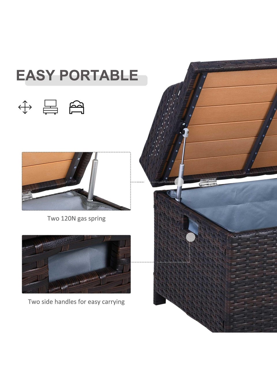 Outsunny Rattan Outdoor Storage Bench with Aluminium Frame