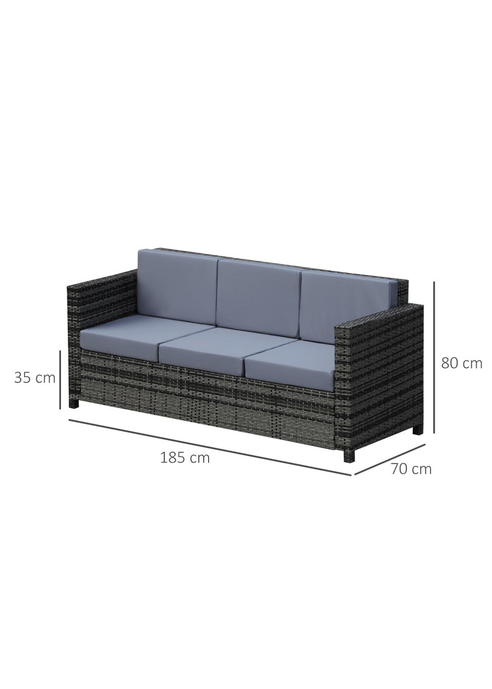 Outsunny Rattan Wicker 3 Seater Sofa 185cm x 70cm x 80cm Matalan
