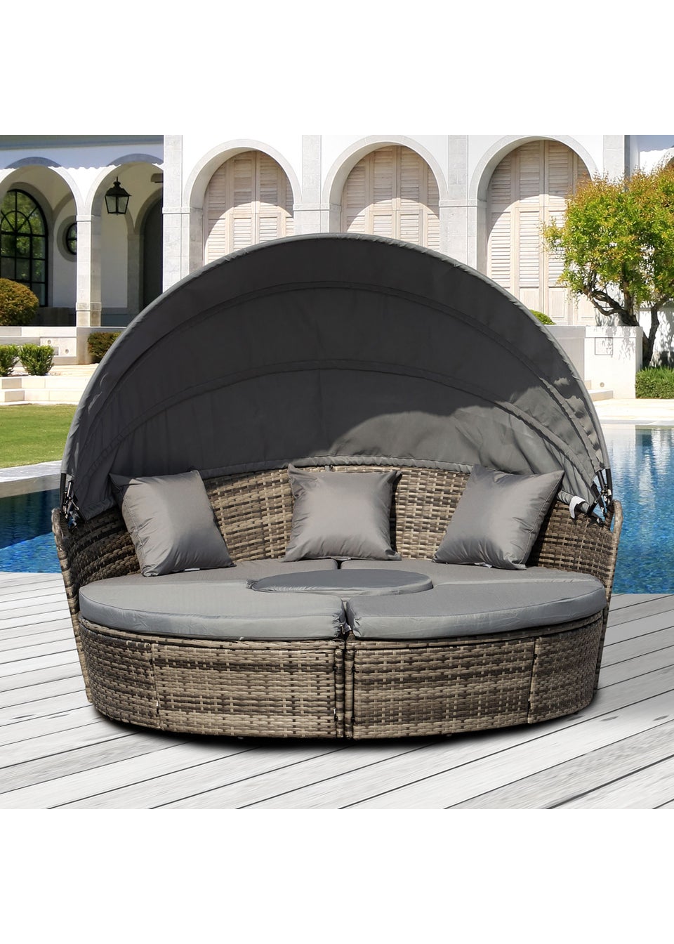 Outsunny 4 Piece Cushioned Outdoor Rattan Round Sofa Bed Set