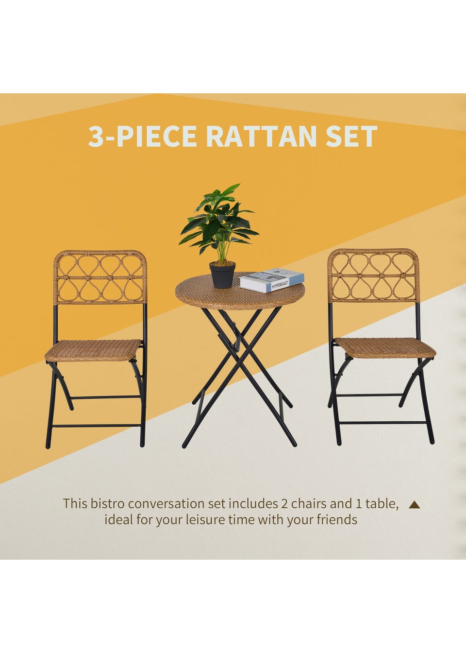 Outsunny 3 Piece Foldable Rattan Bistro Set