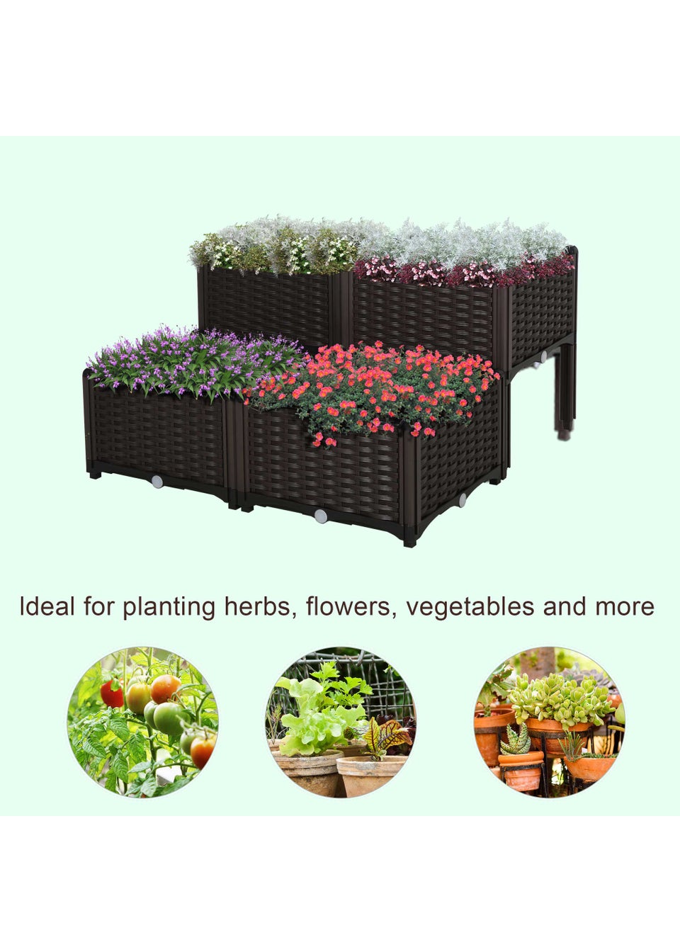 Outsunny 4 Piece Elevated Flower Bed