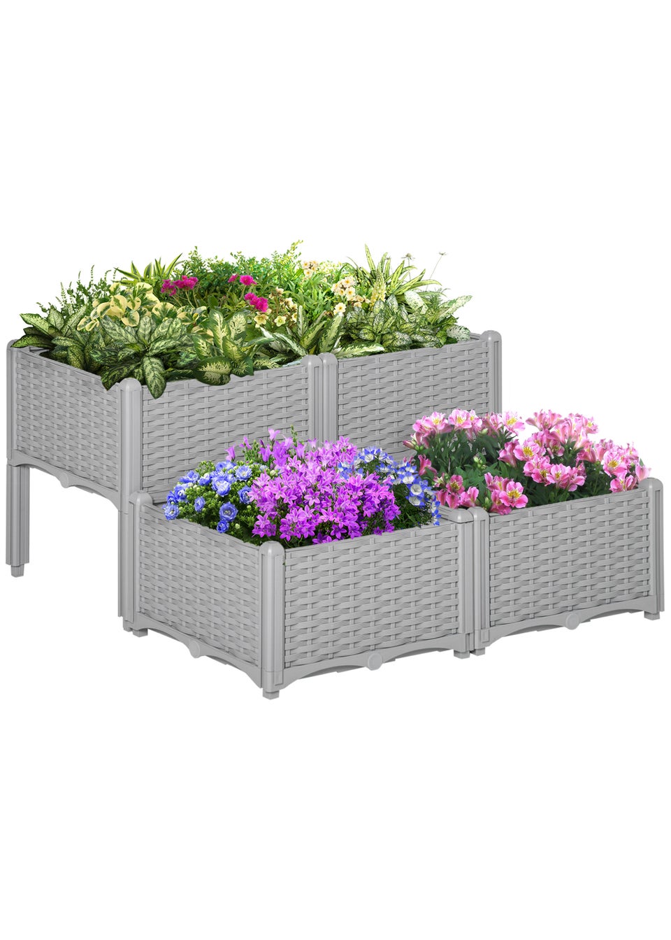 Outsunny Set of 4 26L Garden Raised Bed Elevated Patio Flower Plant Planter Box PP Vegetables Planting Container