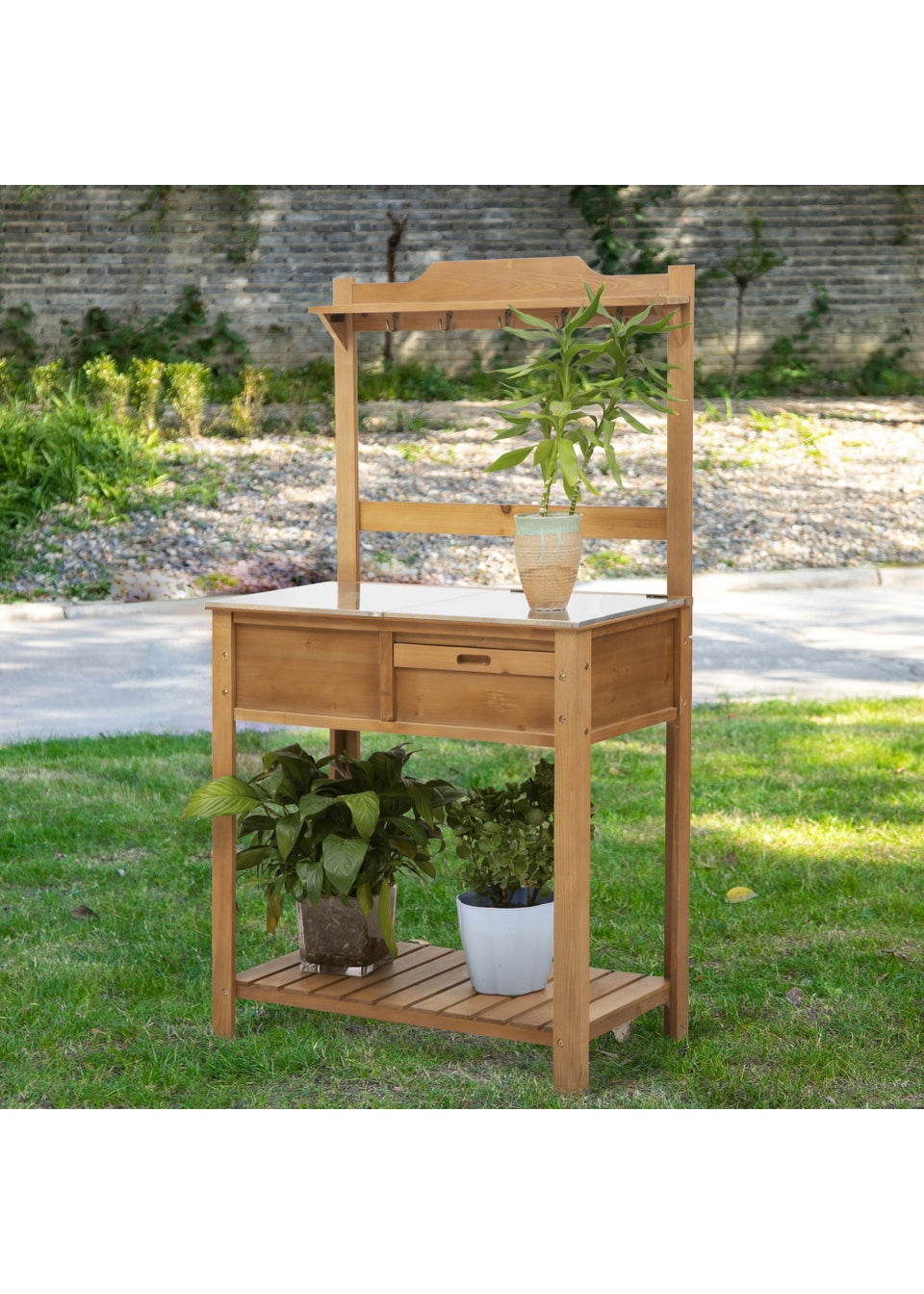 Outsunny Wooden Spacious Garden Potting Bench with Large Storage Space 80L x 42W x 142H cm