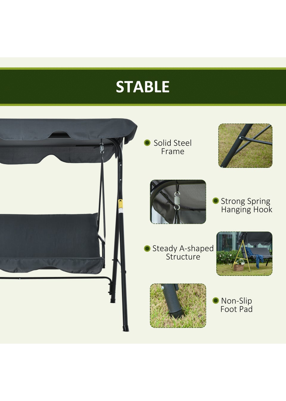 Outsunny Outdoor 3 Seat Canopy Swing Chair (172cm x 110cm x 153cm)