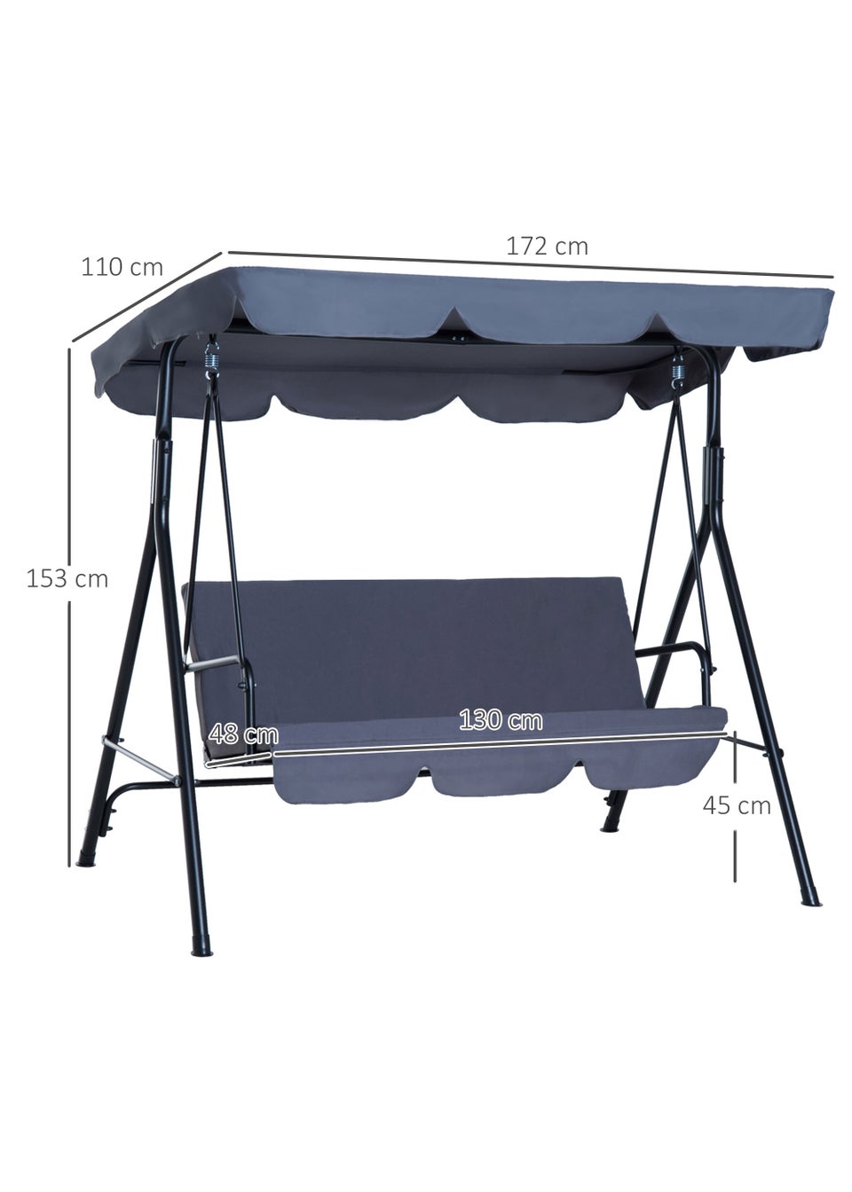Outsunny Outdoor 3 Seat Canopy Swing Chair (172cm x 110cm x 153cm)