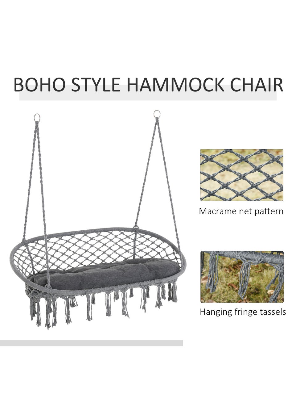 Outsunny Hanging Hammock Chair (130cm x 75cm x 35cm)