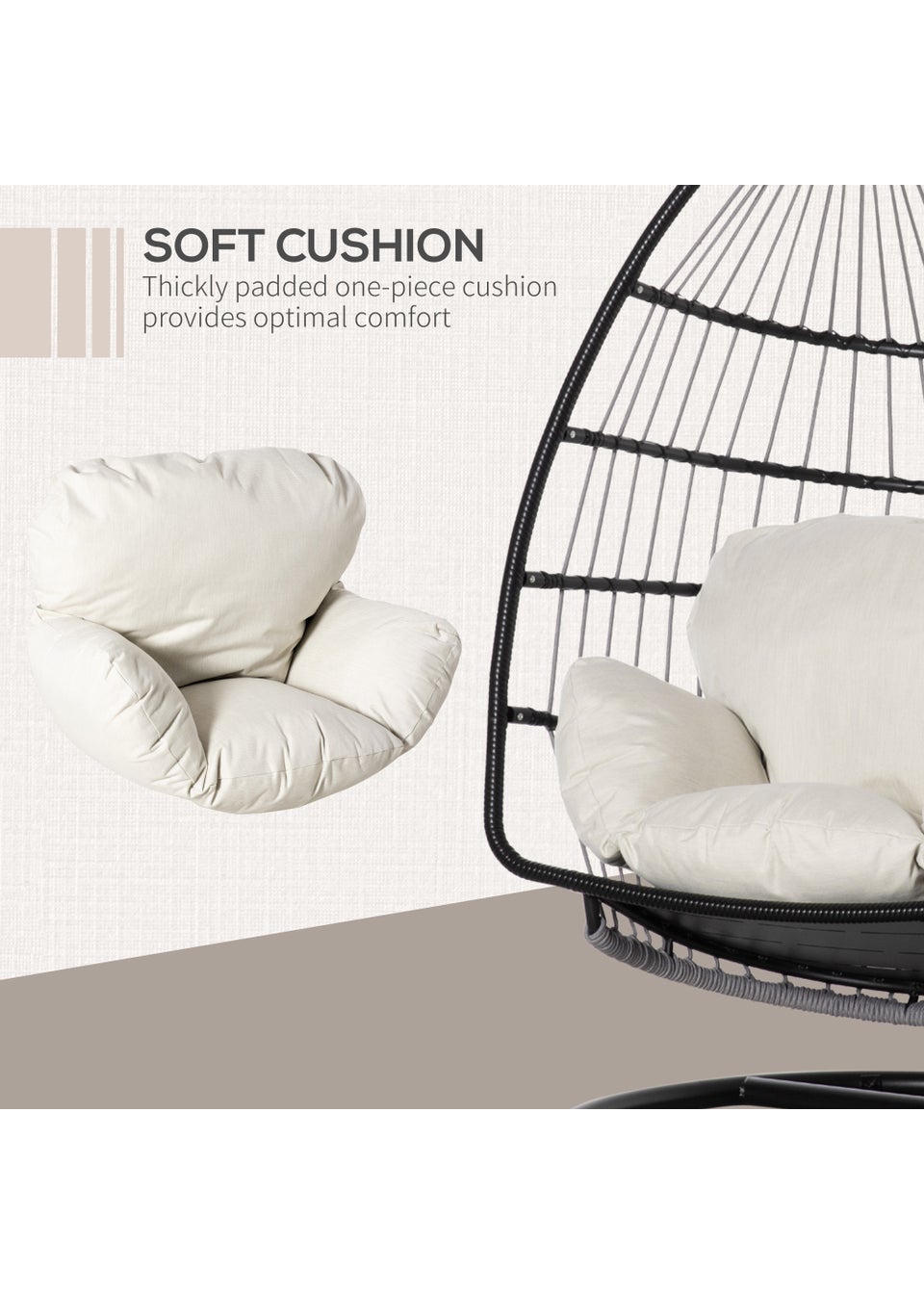 Outsunny Rattan Hanging Egg Chair (101cm x 101cm x 188cm)