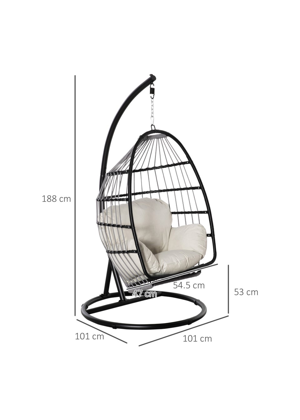 Outsunny Rattan Hanging Egg Chair (101cm x 101cm x 188cm)
