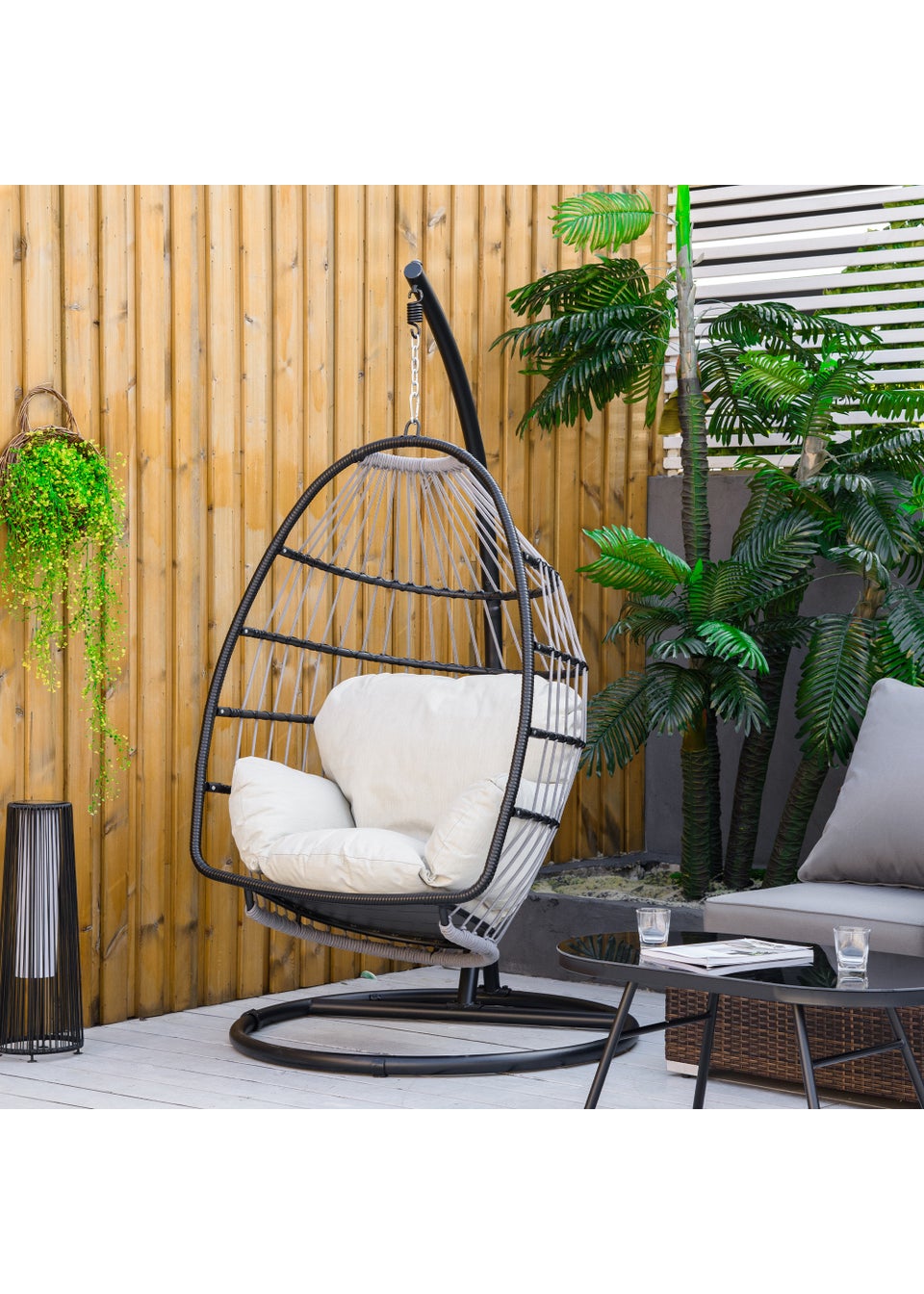 Outsunny Rattan Hanging Egg Chair (101cm x 101cm x 188cm)