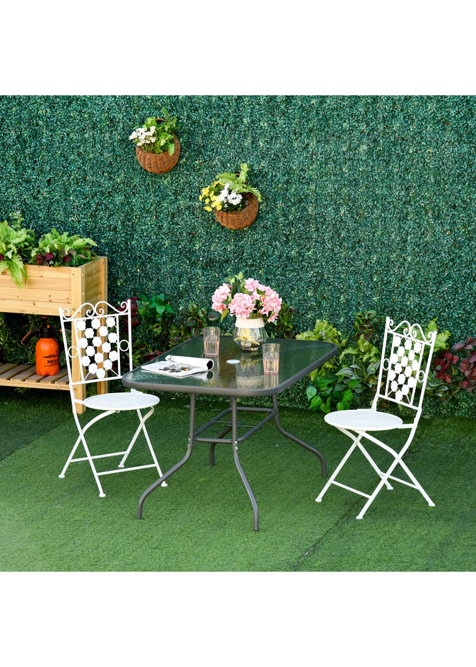 Outsunny Metal Garden Table with Umbrella Hole, 140L x 80Wcm