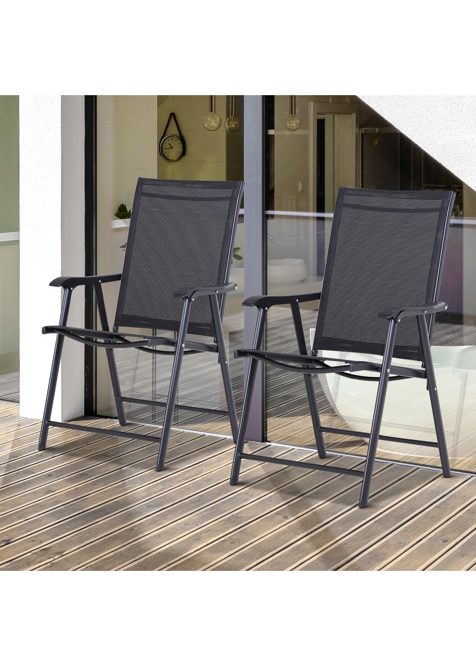 Outsunny 2 Piece Foldable Metal Chairs (58cm x 64cm x 94cm)