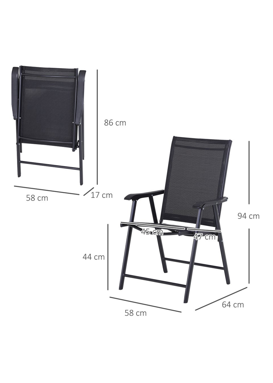 Outsunny 2 Piece Foldable Metal Chairs (58cm x 64cm x 94cm)