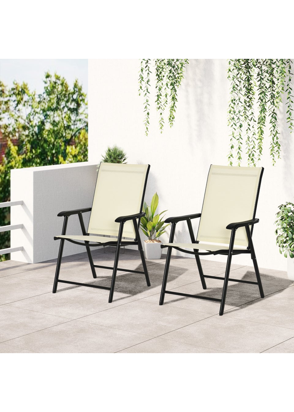 Outsunny 2 PCs Foldable Garden Chairs  (58cm x 64cm x 94cm)