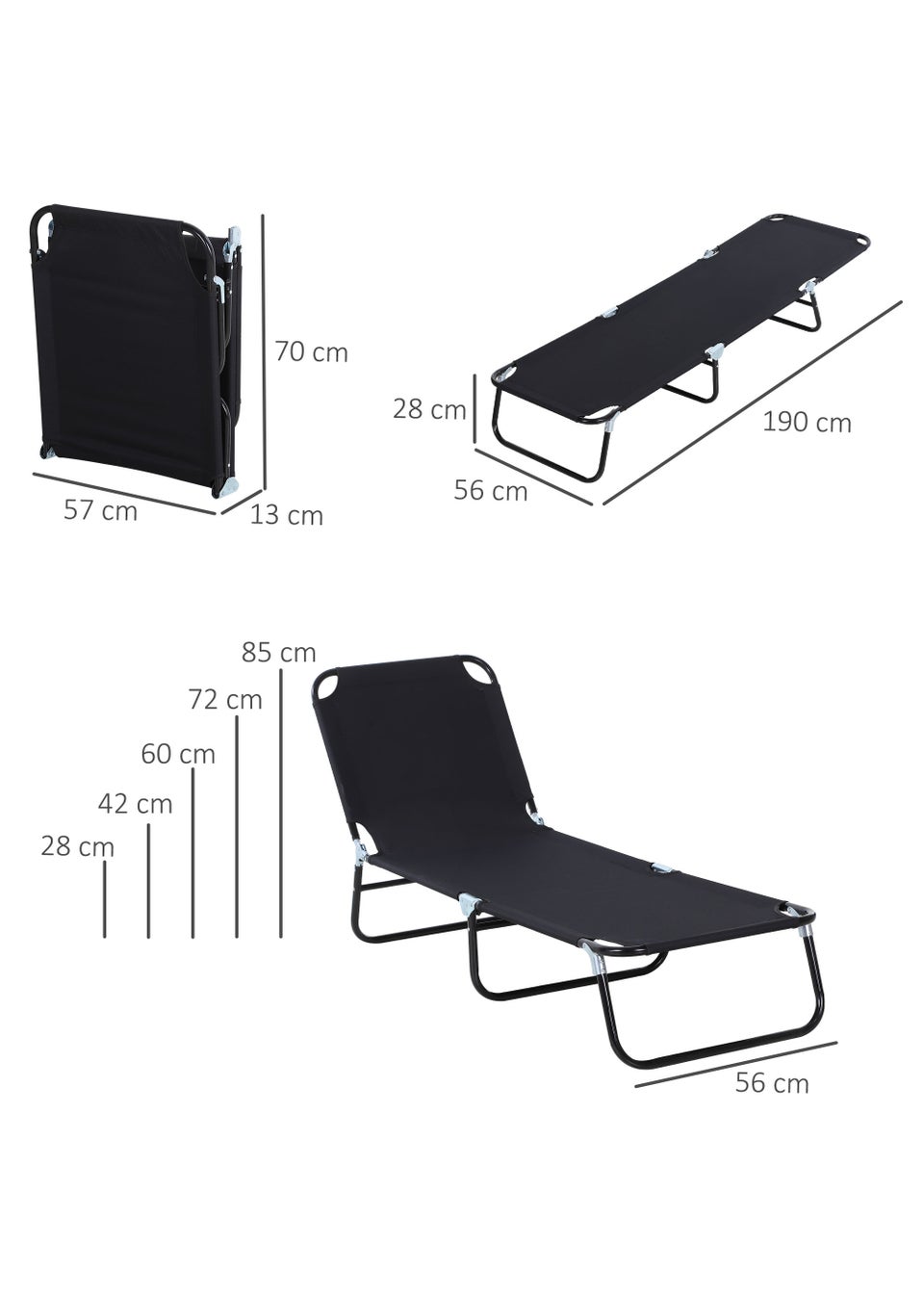 Outsunny Foldable Sun Lounger with 5-Position Adjustable Backrest