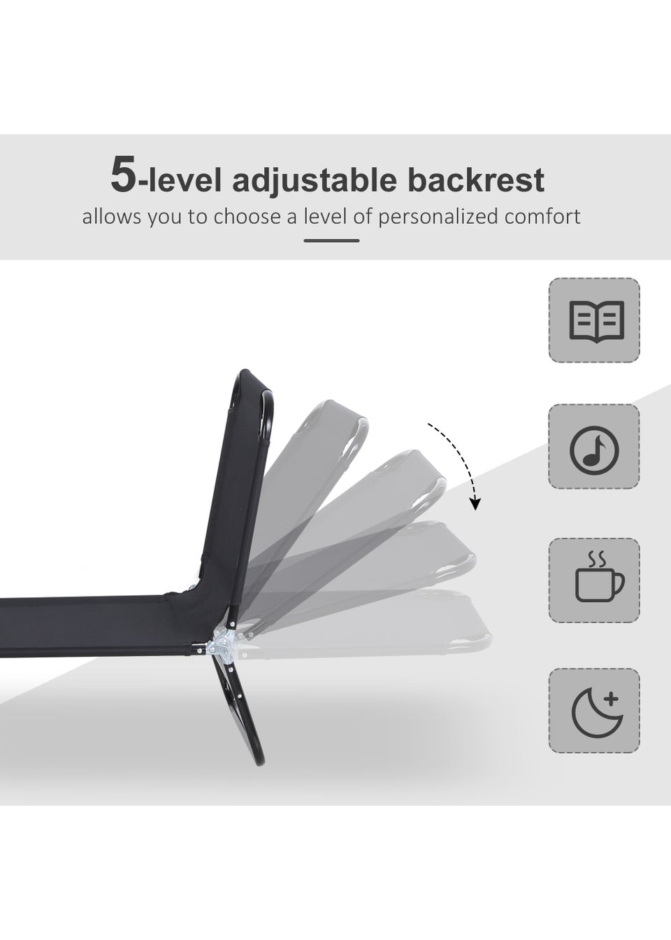 Outsunny Foldable Sun Lounger with 5-Position Adjustable Backrest
