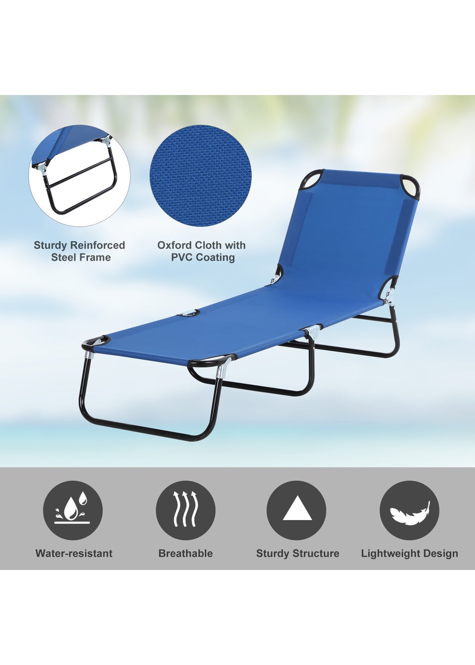 Outsunny 2 Piece Folding Sun Lounger Portable Recliner (190cm x 56cm x 28cm)