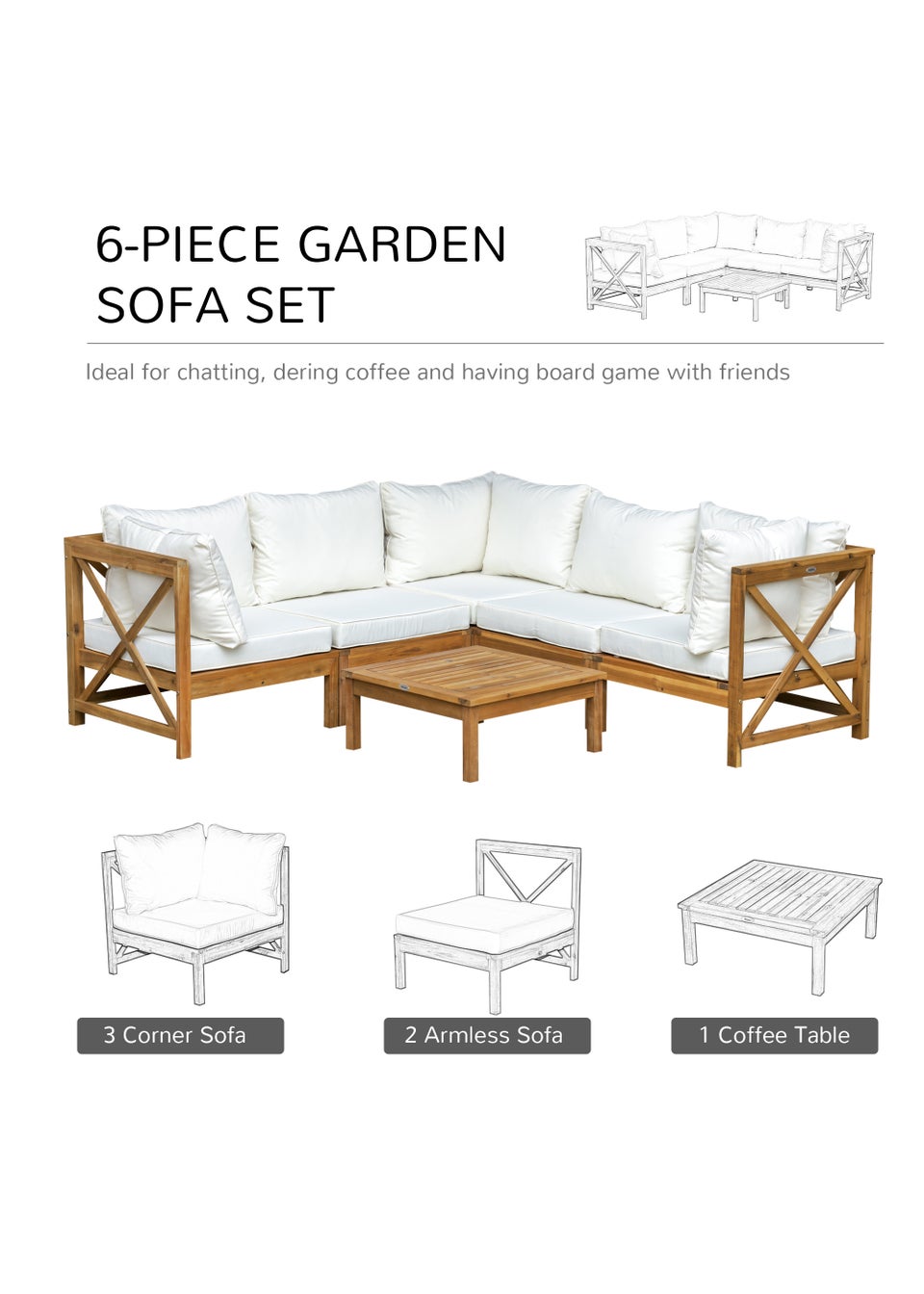 Outsunny 6 Piece Wood Patio Dining Set