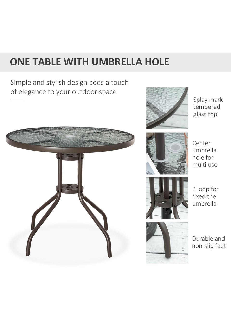 Outsunny 6 Piece Patio Dining Set with Garden Umbrella 4 Folding Chairs, Grey