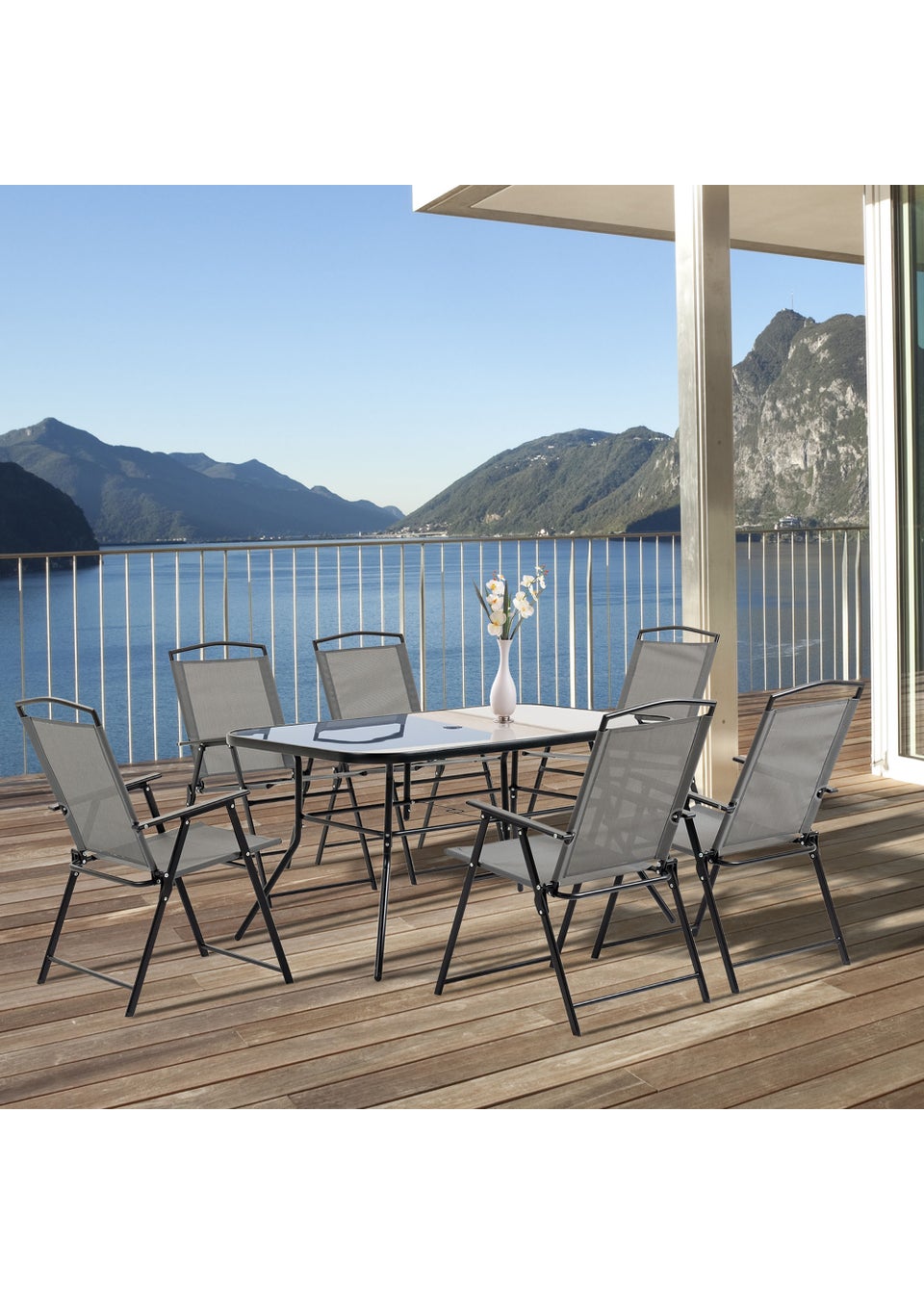 Outsunny 7 PCs Garden Dining Set with Dining Table 6 Folding Chairs