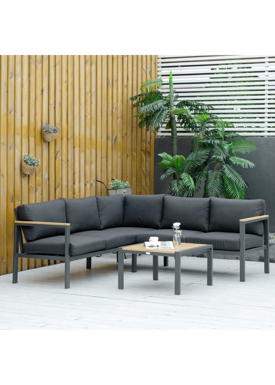 Outsunny 5 Seater L Shape Garden Furniture Corner Sofa Set