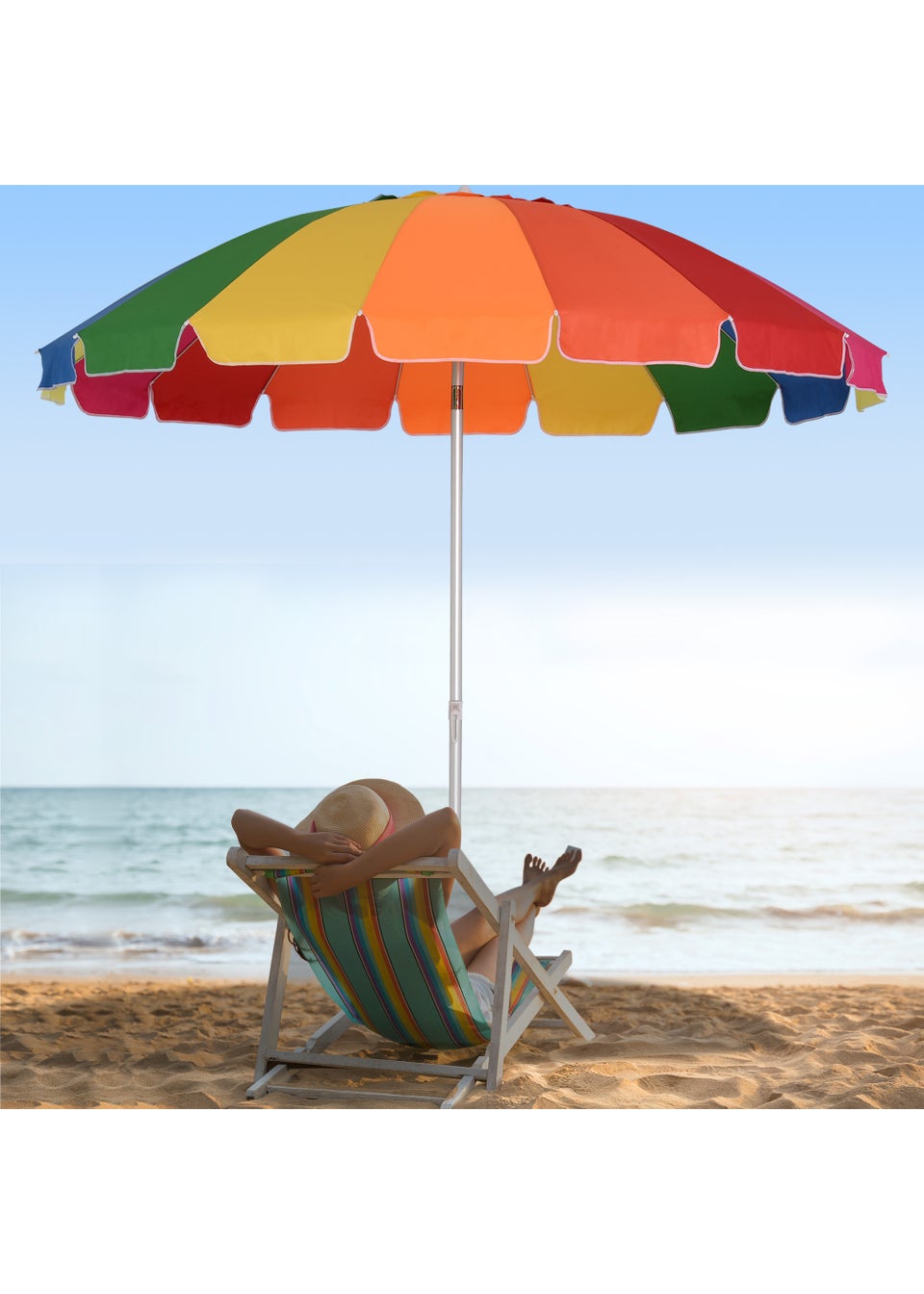 Outsunny 2.4m Adjustable Beach Umbrella w/ Sand Anchor
