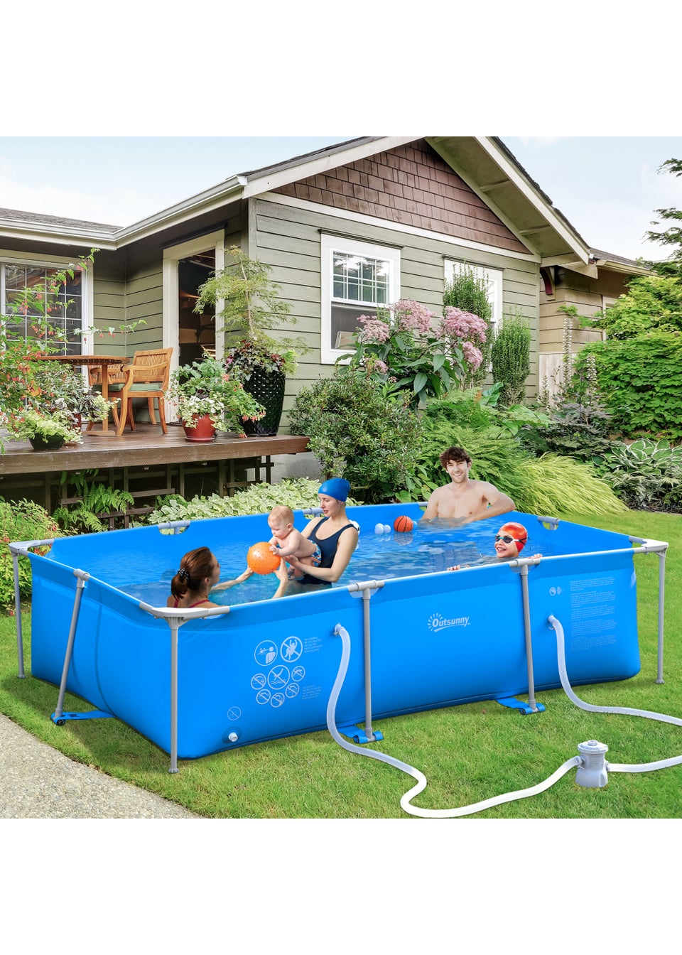Outsunny Steel Frame Pool with Filter Pump Ground Swimming Pool