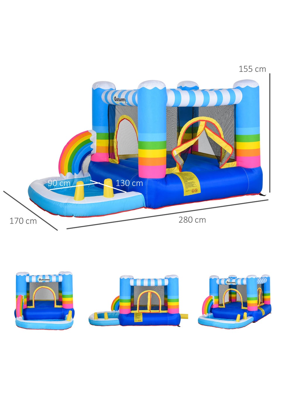 Outsunny Inflatable Rainbow Bouncy Castle (155cm x 280cm x 170cm)
