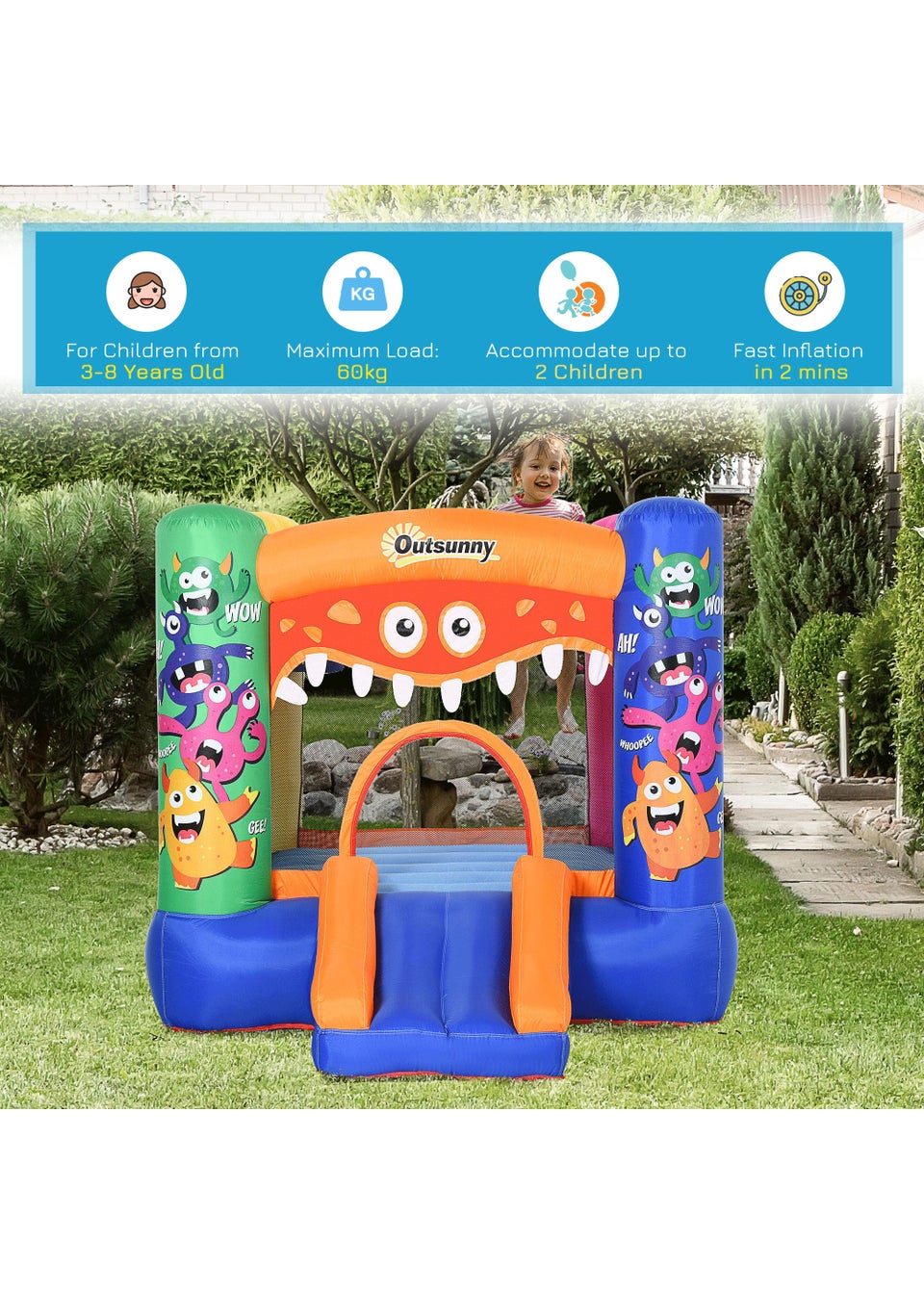 Outsunny Inflatable Monster Bouncy Castle (175cm x 250cm x 180cm)