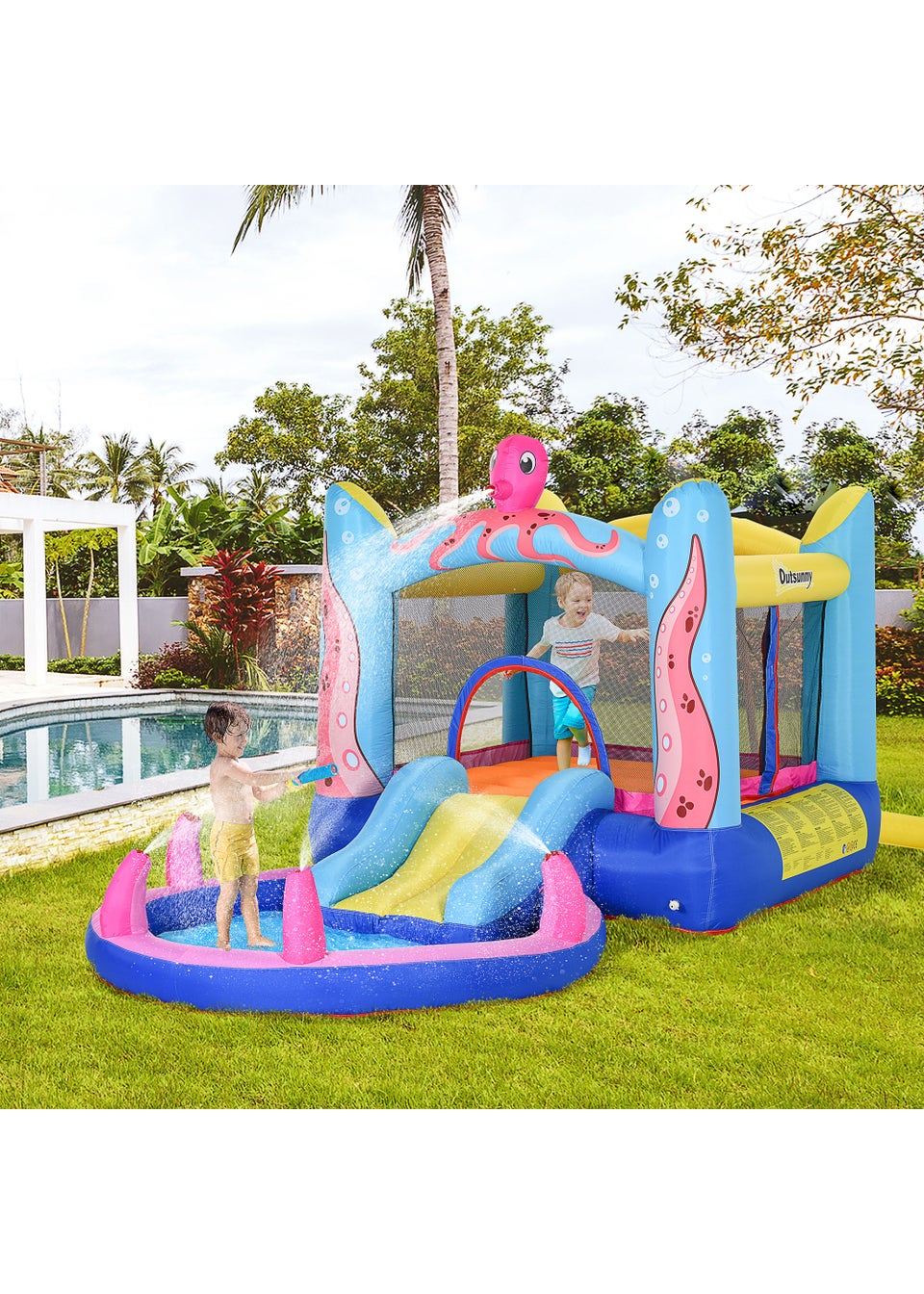 Outsunny Inflatable Octopus Bouncy Castle (180cm x 360cm x 175cm)
