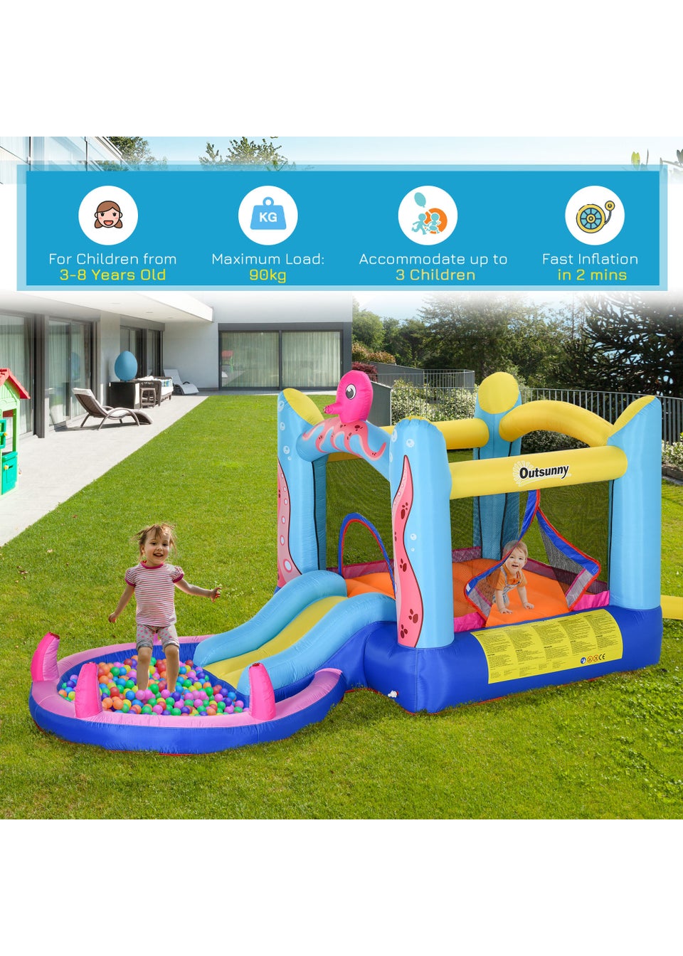 Outsunny Inflatable Octopus Bouncy Castle (180cm x 360cm x 175cm)