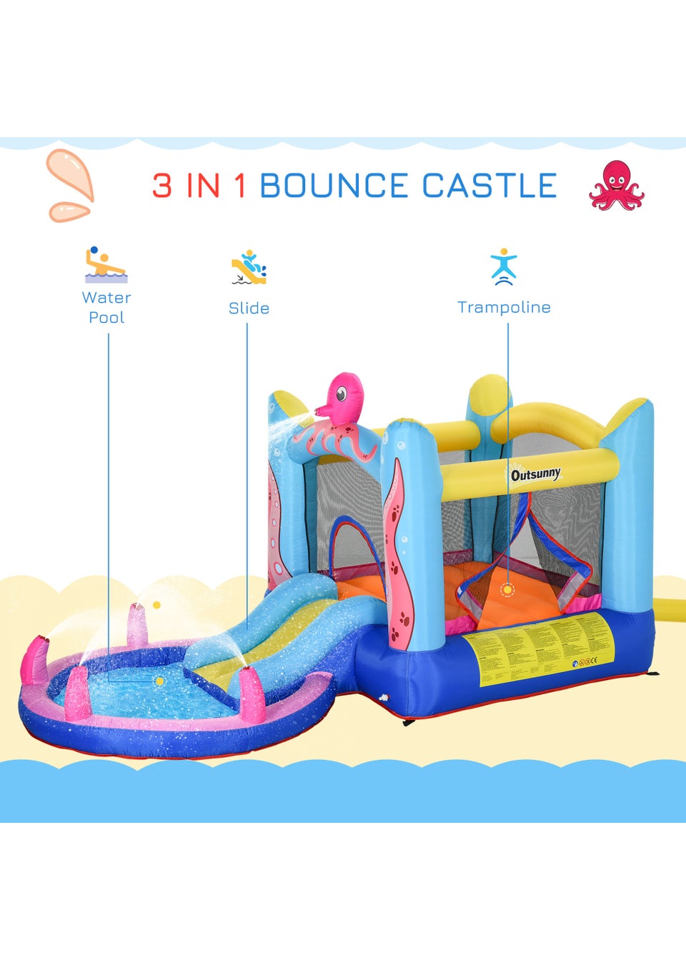 Outsunny Inflatable Octopus Bouncy Castle (180cm x 360cm x 175cm)