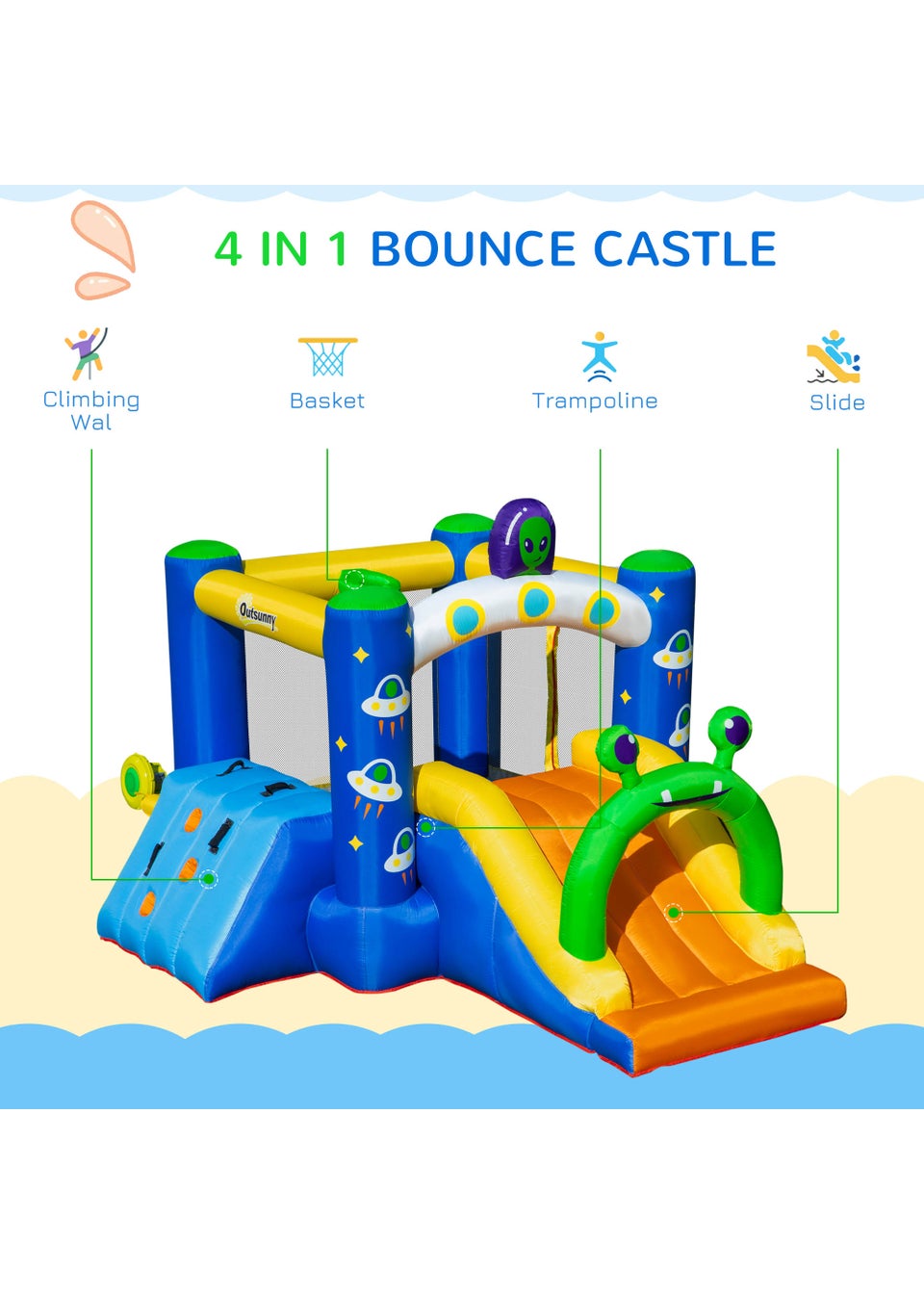 Outsunny Large Alien Bouncy Castle (200cm x 315cm x 240cm)