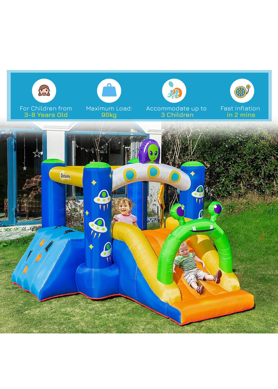 Outsunny Large Alien Bouncy Castle (200cm x 315cm x 240cm)