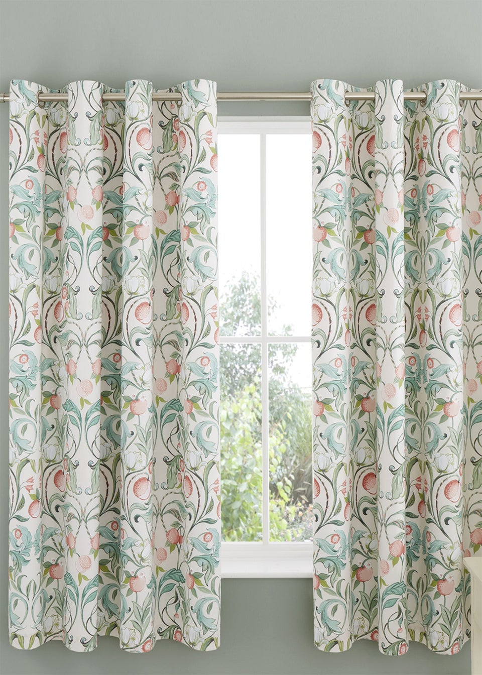 Catherine Lansfield Clarence Floral Lined Eyelet Curtains