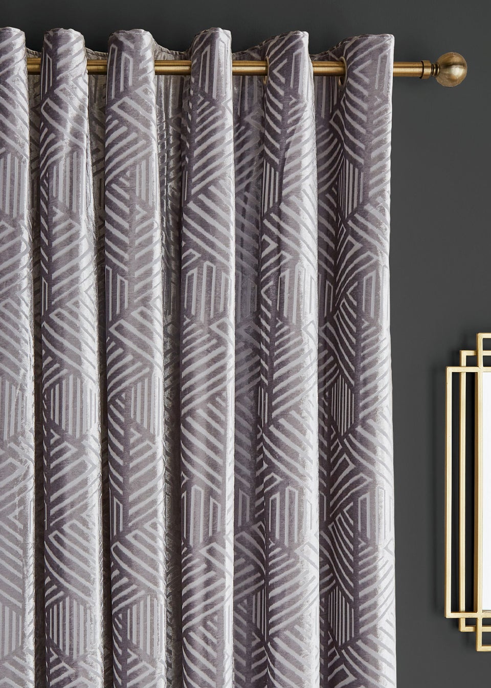 Catherine Lansfield Geo Cut Velvet Lined Eyelet Curtains