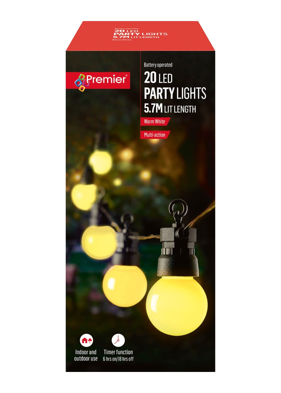 Premier Decorations 20 LED Warm White Battery Operated Party Lights (5.7m)
