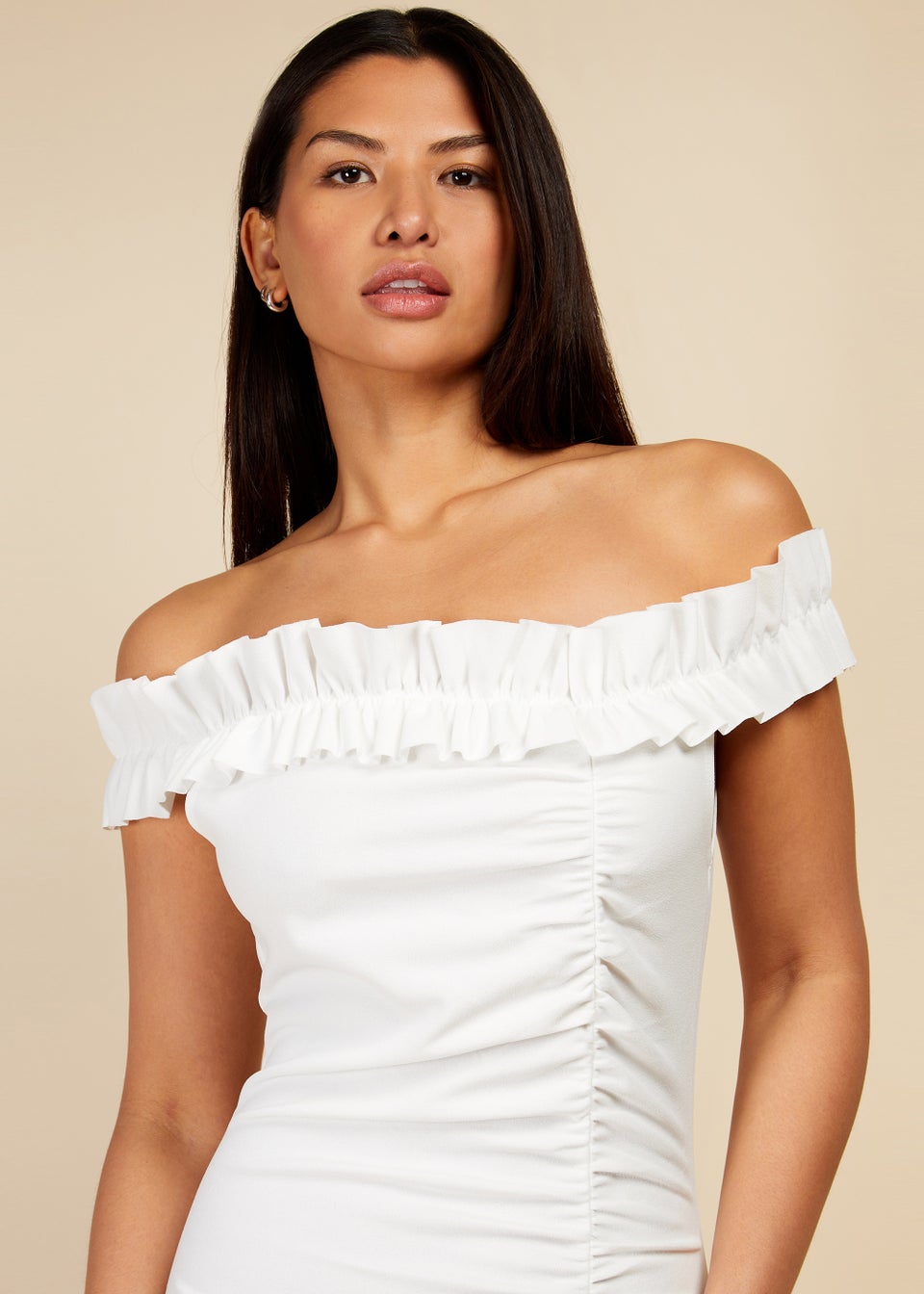 Little Mistress Cream Bardot Midi Dress