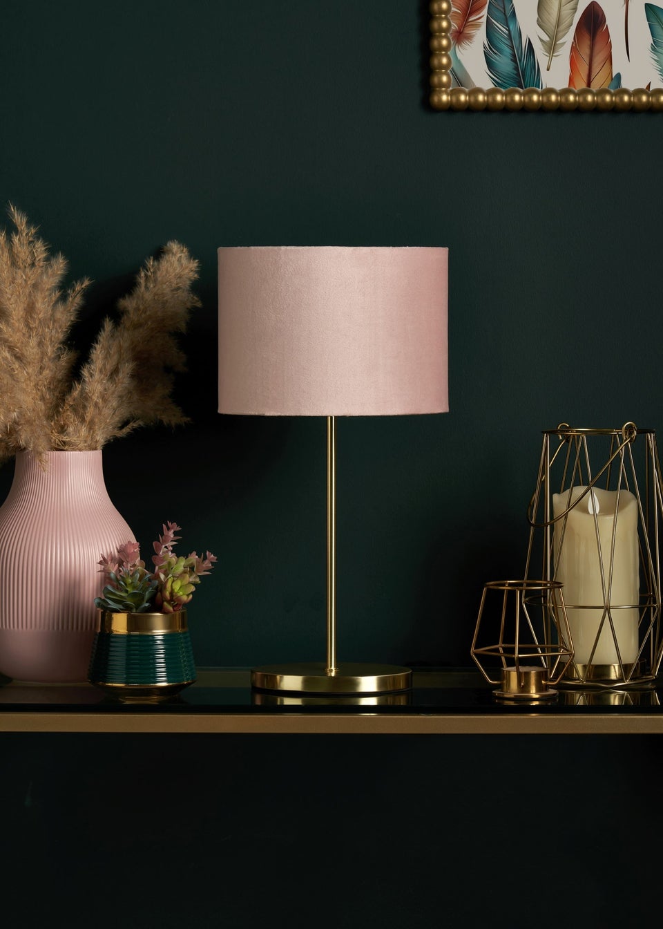 Inlight Blush Pink Velvet Stick Table Lamp (40cm x 16cm x 21cm)