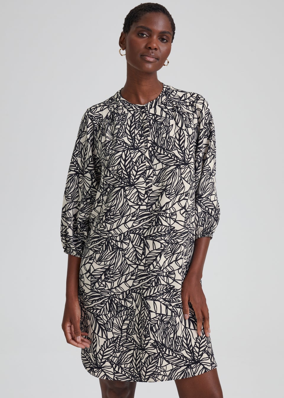 Et Vous Black Leaf Print Tunic Dress Matalan
