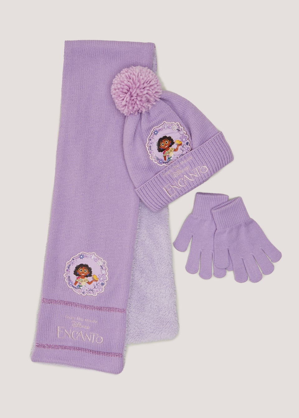 Girls Lilac Encanto Hat Scarf Gloves Set 3 10yrs Matalan