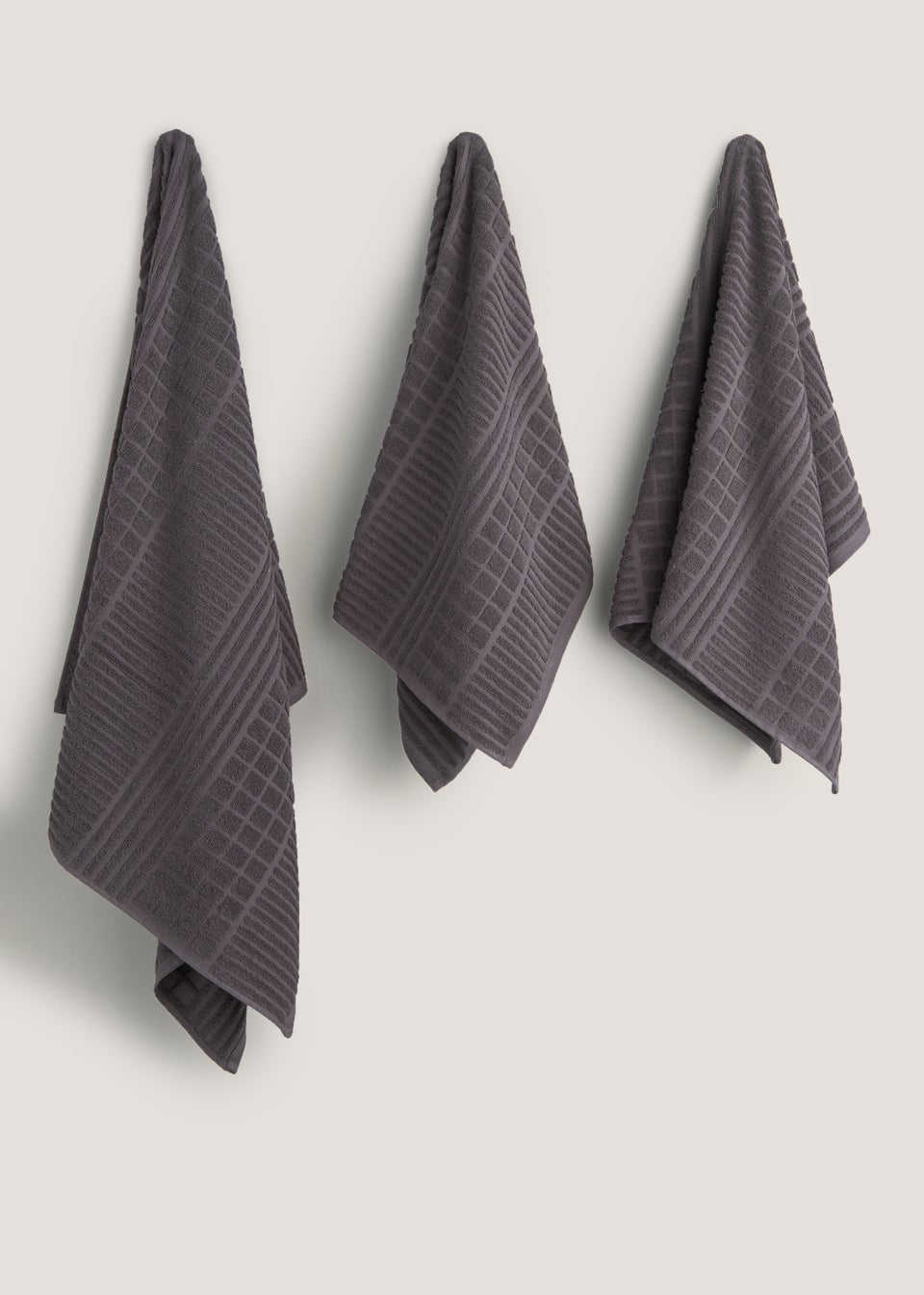 2 Pack Dark Grey Textured 100% Cotton Towels