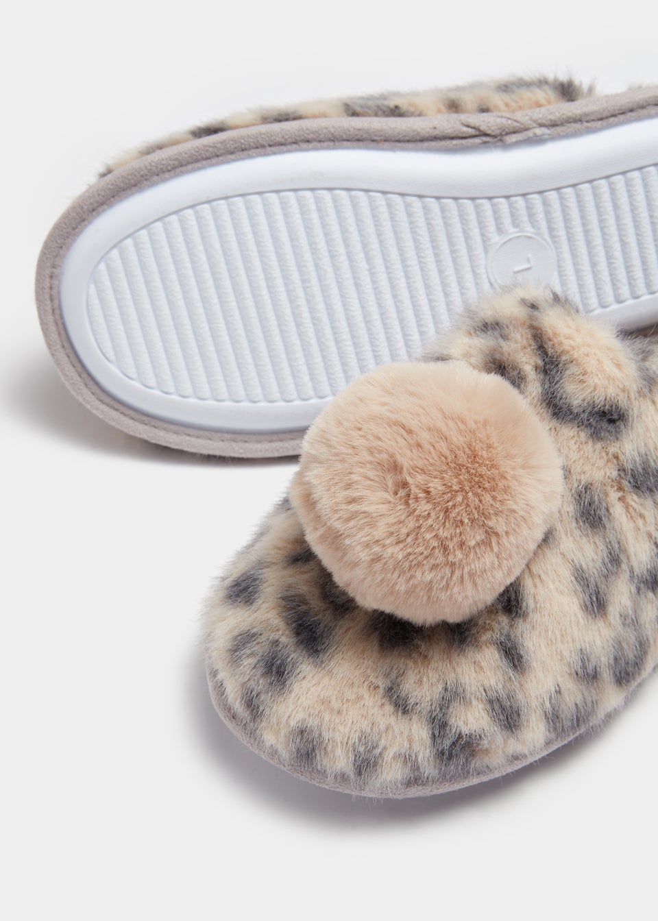 Beige Pom Pom Mule Slippers