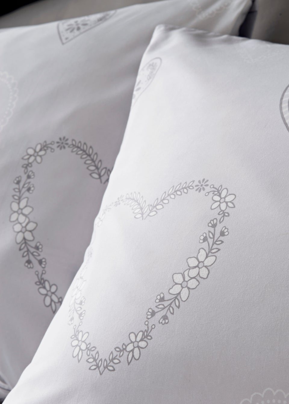 Grey Heart Reversible Duvet Cover